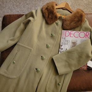 Vintage Mint Wool Coat with Fur Collar
